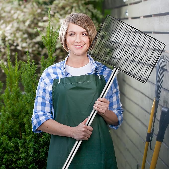 15-inch Large Chicken Poop Scooper, 5 in 1 Adjustable Chicken Coop Scoop with Ergonomic Grip, 24" to 77" Long Stainless Steel Sifting Litter Shovel Pooper Scooper Chicken Coop Accessories