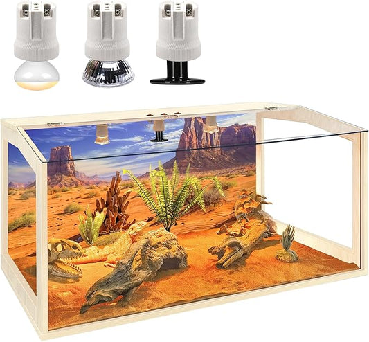 65 Gallon Reptile Terrarium Tank Large 40" x 16" x 16", Bearded Dragon Tank with Roof Door, Snake Tank with Built-in Lamp Fixture and Switch, Side Windows, 40 Inch