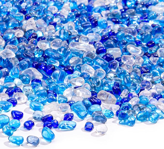Keedolla 15 Oz Blue Mix Aquarium Glass Pebbles Stones Fish Tank Rocks Gravel, Aquarium Rocks Glass Gems Stones for Crafts, Vase Fillers, Garden, Succulent Plants Decor