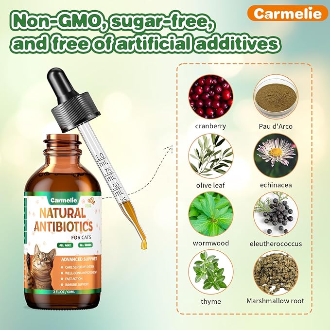 Natural Antibiotics for Cats – Cat Antibiotics for Allergy Relief, Urinary Tract Support, Itch Relief, and Immune Support – Promotes Urinary Tract Health – Cat and Dog Supplemental Vitamins – 2 fl oz