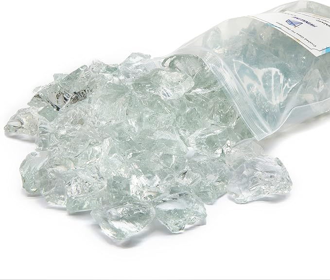 TWINKLING High Luster Fire Glass Gravel Stone,Broken Glass,Fire Pit Glass,Crushed Glass for Fireplace Pit Aquarium Garden Decoration,1-3cm,2-Pound Jar (Crystal/Transparent)