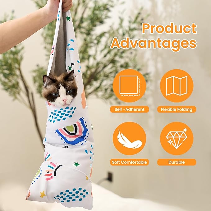 Cat Wrap for Cutting Nails,Cat Wrap for Grooming,Self-Adherent Soft Cat Blanket,Anti-Bite,Anti-Scratch Anti-Escape Multifunctional Cat Grooming Bag(21.7" X 21.7",Within 11.89lbs)