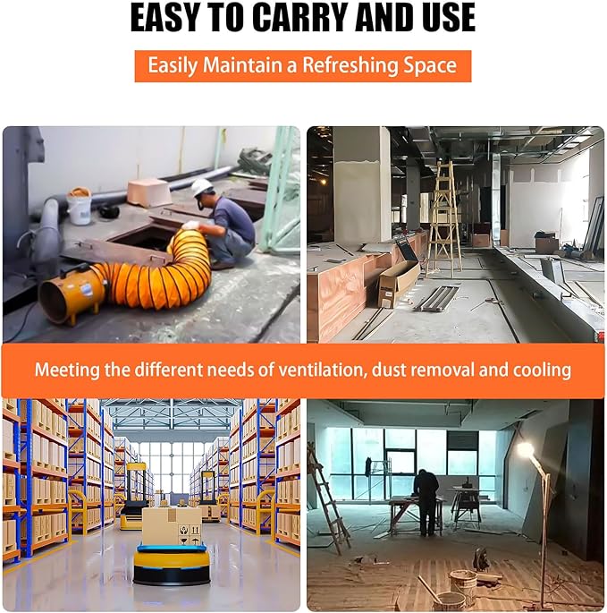 dreamdragon 8" High-Velocity Portable Utility Blower Fan, Industrial Exhaust Fan with 25ft Flexible Duct Hose, 3150 RPM Low-Noise Ventilator for Basements, Workshops, Warehouses, and Confined Spaces