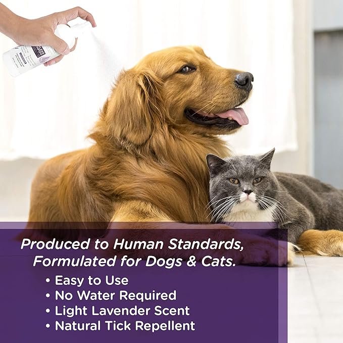 Lillian Ruff Waterless No-Rinse Dog Dry Shampoo Spray with Hydrating Essential Oils - pH-Balanced Dry Shampoo for Dogs - Clean, Condition, Detangle & Deodorize Dry, Sensitive Skin (Lavender)