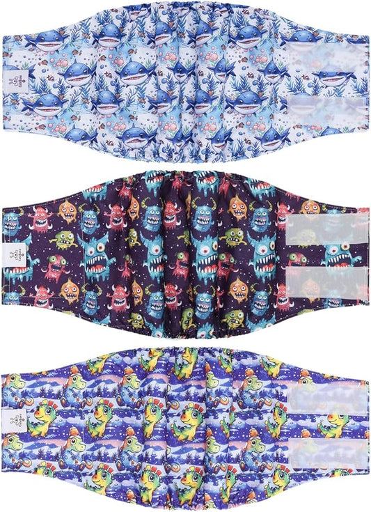 CuteBone Dog Diapers Male Belly Bands 3 Pack for Male Dogs Reusable Puppy Wraps DM65XS