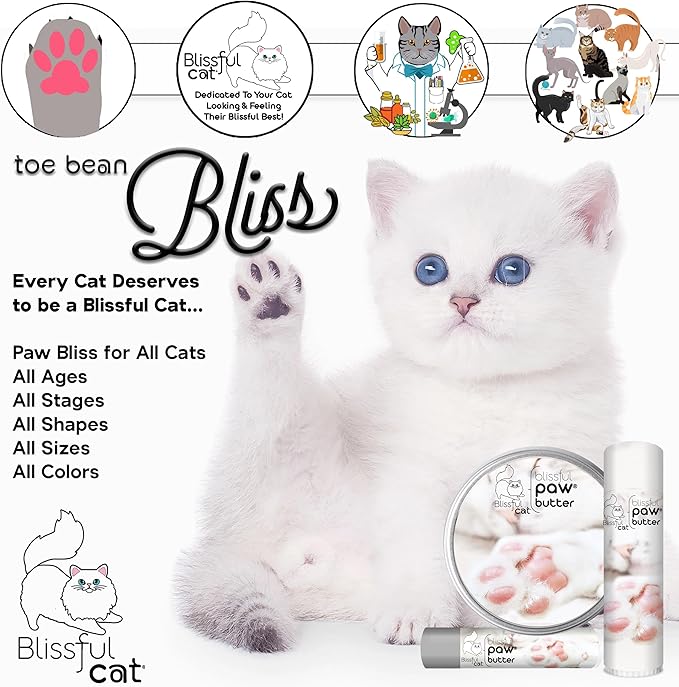 The Blissful Cat Paw Butter, Moisturizer for Dry Paw Pads, Softens and Protects a Rough Paw, Versatile, Lick-Safe Cat Paw Balm, 1 oz.