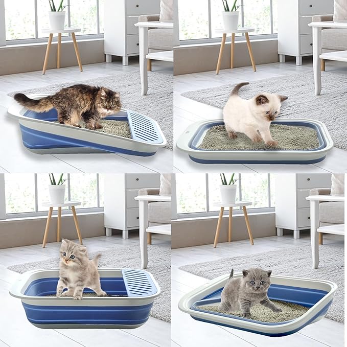 Kitten Training Litter Box, Collapsible Low Entry Kitten Litter Box Shallow LitterBox Senior Cats Anti-Splashing Open Potty Pan Scoop Leak-Proof Pedal Cat Toilet No Smell Easy Clean