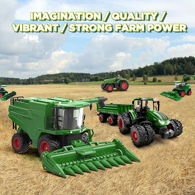 Remote Control Combine Harvester Tractor Toy with Corn Head, RC Tractor Toys for Kids 3+, Light/Spray/Sound/1/24 Scale, Farm Toy Combine Harvester for Kids, Christmas Birthday Gift 2025