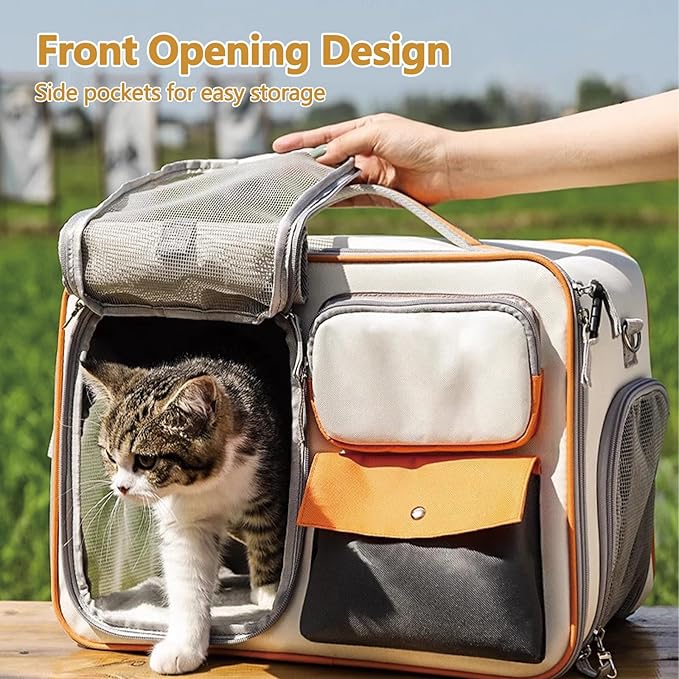 Dog Backpack, Pet Backpack with Upgrade Waist Cushion Design to Better Fit The Waist, Ventilated Soft Cat Backpack for Travel, Hiking, Camping(White)