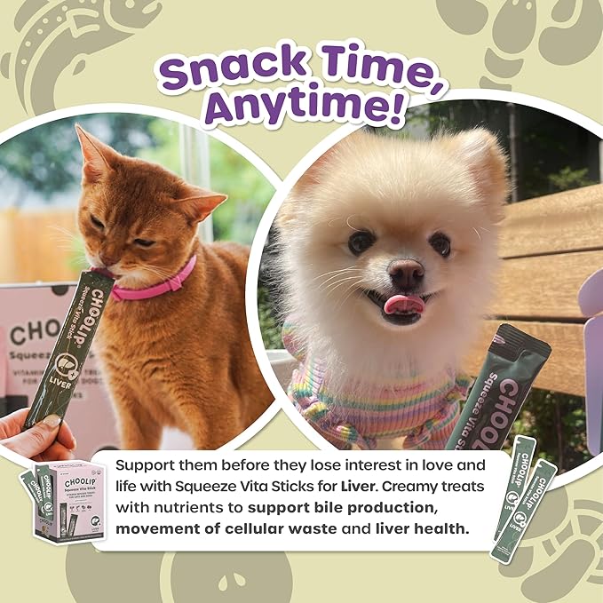 Grab & Go Squeeze Vita Stick Lickable Treats for Dogs & Cats. 49 Liver Support Sticks with Essential multivitamins. Soft and Tasty Paste for All Life Stages, Supporting Liver Health