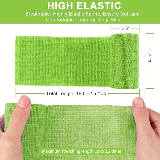 24 Pack Self Adhesive Bandage Wrap, 4” x 5 Yards Elastic Cohesive Bandage Wrap Self Adherent Medical Tape for Sports, Ankle, Wrist Sprains, Pet First Aid, Vet Wrap