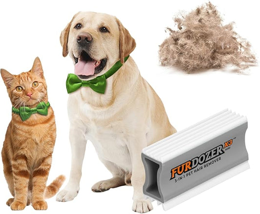 FurDozer X3 MINI Pet Hair Remover & Auto Detailing Tool - Cat & Dog Hair Remover for Carpet, Car Interior, Couch, Bedding, & Furniture - Reusable Pet Hair Removal Tool for Dog Fur & Lint, 3.5", Grey