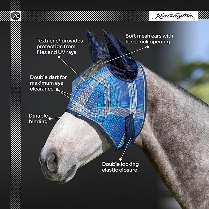 Kensington Signature Fly Mask w/Web Trim, Soft Mesh Ears & Forelock Opening Size: M-Small Horse Color: 181 - Kentucky Blue