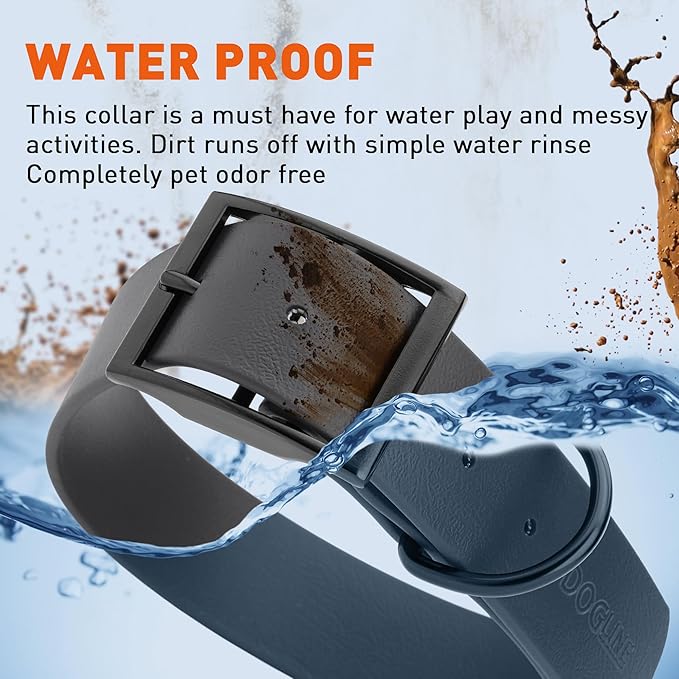 Dogline Biothane Waterproof Dog Collar Strong Coated Nylon Webbing with Black Hardware Odor- Proof for Easy Care Easy to Clean High Performance Fits Small Medium or Large Dogs, Black