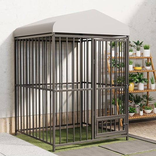 4x4x6 FT Outdoor Dog Kennel,Heavy-Duty Enclosures Outside with UV-Resistant Waterproof Roof Cover and Lock,for Medium and Large Dogs,Easy Assembly