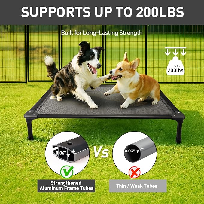 Sytopia 42'' Outdoor Elevated Dog Bed for Large Dogs, Chew-Proof Pet Camping Raised Cot with Breathable Mesh - Durable Frame, Cooling Hammock Bed, Non-Slip Feet, Waterproof, Easy Clean