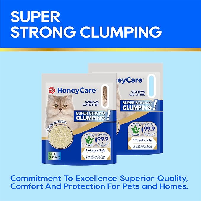 HoneyCare Cassava Cat Litter | Natural Cassava Formula | Fast Clumping & Odor Control | Low Dust & Eco-Friendly | 6 lbs