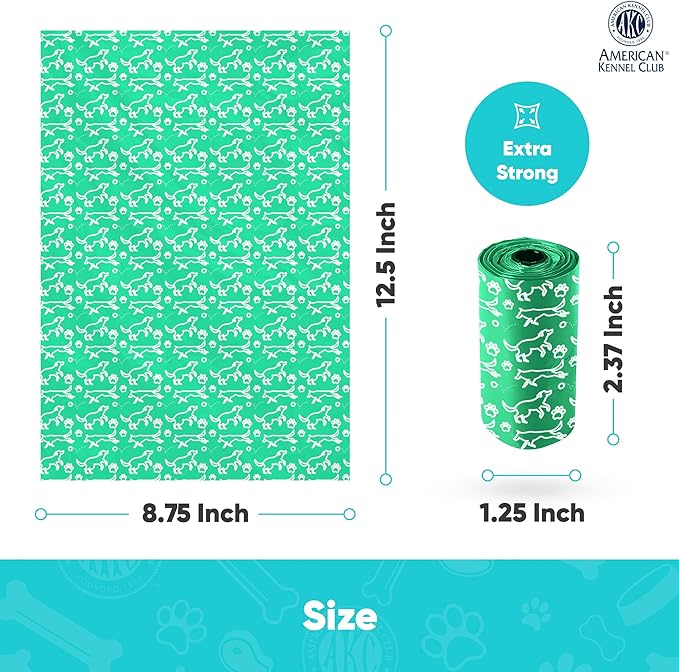 AKC Dog Poop Bags - Leak Proof Pet Waste Bags - 16 Refill Rolls - Lavender Scent - 240 Count (Puppy Print)