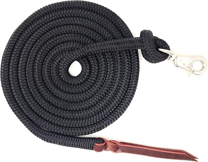 Premium 1/2" Samson EQ Yacht Braid Lead Rope with Nickel Trigger Bull Snap. Option for 12ft, 14ft and 16ft Lengths (Black, 14 FT)