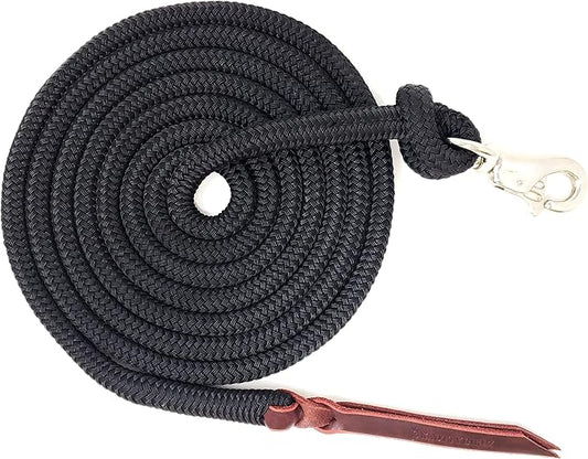 Premium 1/2" Samson EQ Yacht Braid Lead Rope with Nickel Trigger Bull Snap. Option for 12ft, 14ft and 16ft Lengths (Black, 14 FT)