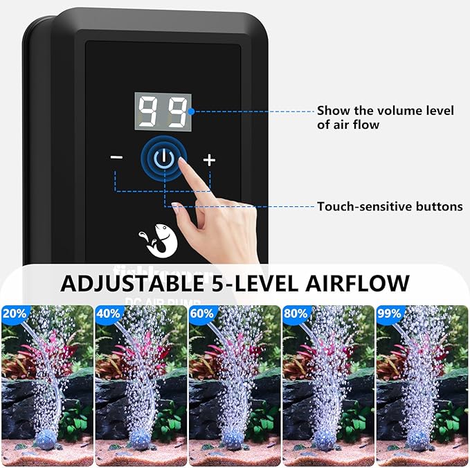 fishkeeper Aquarium Air Pump, 8W 130GPH Dual Outlet Fish Tank Air Pump with Adjustable Airflow Ultra-Quiet Oxygen Aerator Pump with Air Stone Bubbler for 10-120 Gallon Fish Tank