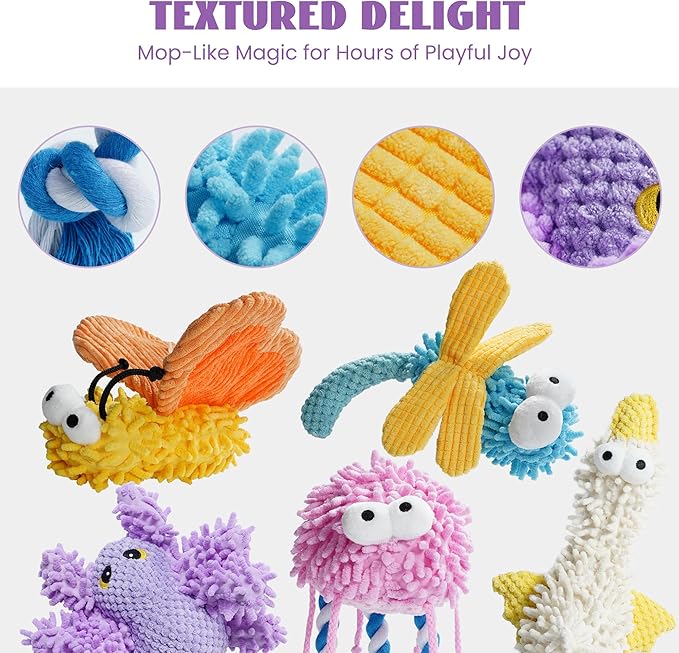 Nocciola Plush Squeaky Dog Toys, Cute Durable Stuffed Crinkle Puppy Pet Chew Toys for Large Medium Small Dogs - Jellyfish