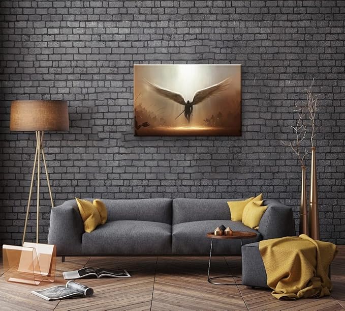 Fantasy Angel Stretched Canvas Wall Art for Living Room Bedroom Home Decoration,Abstract Anime Picture Print Painting Decor Artwork,Mysterious Wing Man Gallery Wrapped Gift,Inner Frame 24x36 Inches