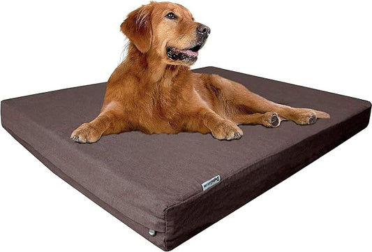 Dogbed4less Extra Large Orthopedic Memory Foam Dog Bed for Large Dogs with Durable Waterproof Internal Case, Removable Washable Denim Cover and Bonus Pet Bed Cover, 47X29X4 Fits 48X30 Dog Crate, Brown