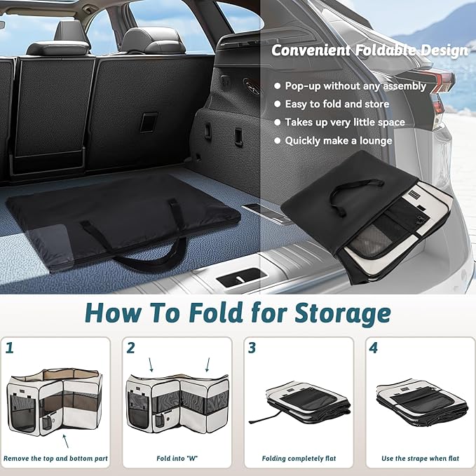 PETSFIT Portable Dog Playpen,36" Dog Play Pen Indoors with Removable Waterproof Mat & Zippered Roof | RV, Camping, Travel Dog Pen | Whelping & Cat Observation Space(36" L x 36" W x 21" H)