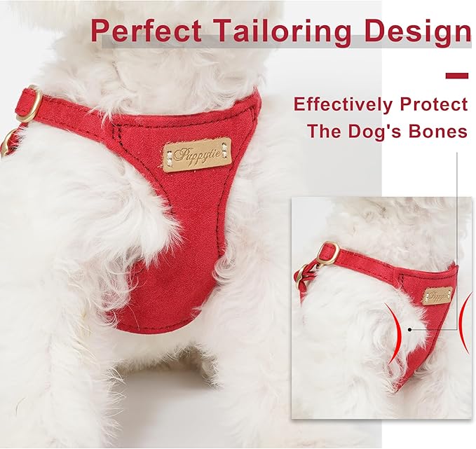 Puppytie No Pull Small Dog Harness with Multifunction Dog Leash,Lightweight Soft Adjustable No Choke Escape Proof Pet Harness Vest Pet Harness Vest,red-Camellia,S