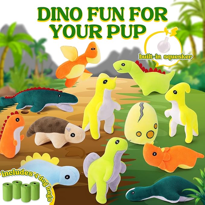 20-Pack Adorable Dinosaur Puppy Toys – Distinct Dino-Themed Squeaky Dog Toys for Small Dogs to Keep Them Busy, Interactive Chew Toys for Mental Stimulation & Gentle Teeth Cleaning