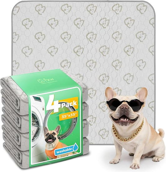 FXW Washable Pee Pads for Dogs, Puppy Pads with Super Absorbent, Specifically Designed for Potty Training, 35" Square, Khaki, 4 Packs