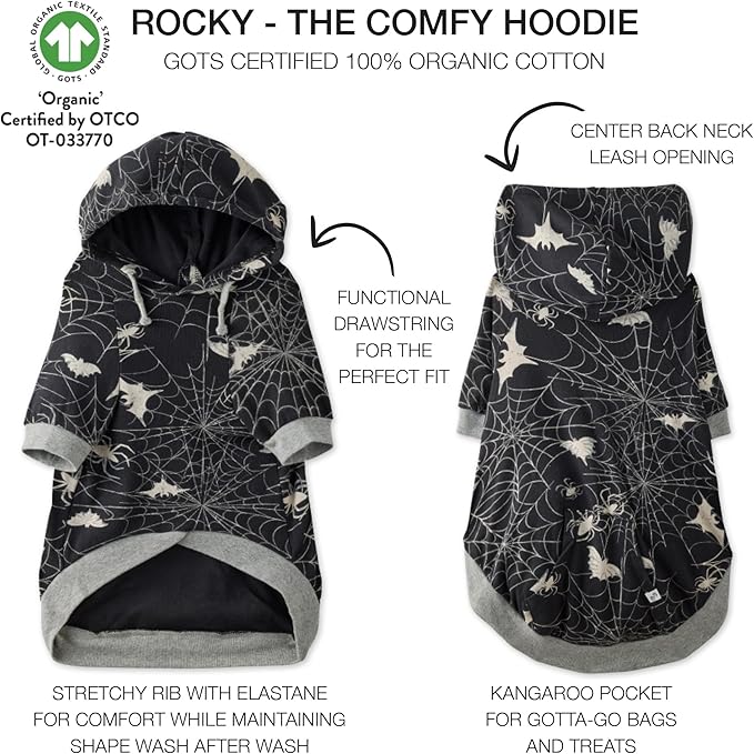 Rocky – The Orginal Lightweight Hooded TEE 100% Organic Cotton Dog Hoodie Pet Coat Sweater for Small - Medium sized Dogs, Available in Multiple Colors ***Large (40-60 lbs)***