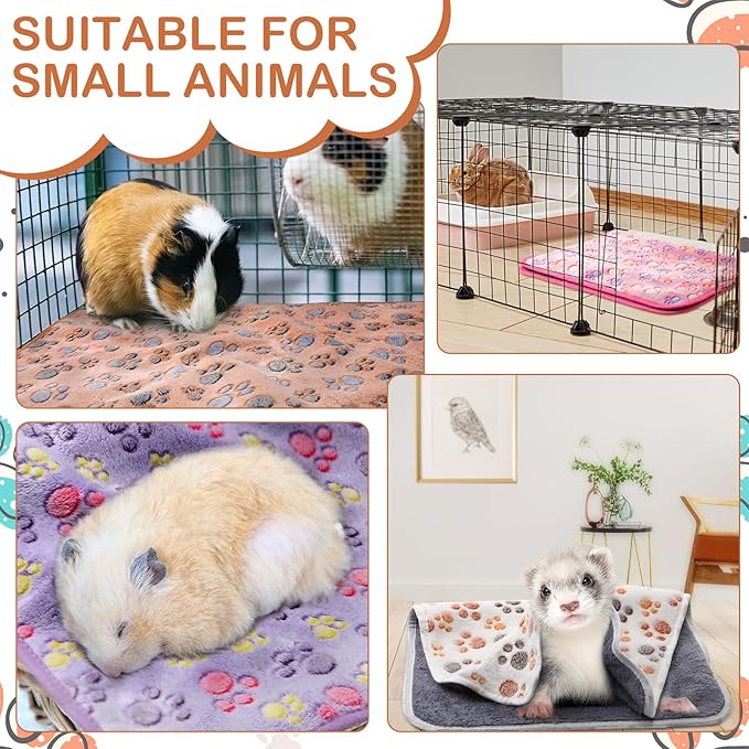 4 Pcs Waterproof Guinea Pig Blankets Washable Small Animal Fleece Bedding Absorbent Guinea Pig Cage Liners Reusable Pet Pee Pad Sleep Mat Pad Cover for Hamster Ferret (Paw Print, 18 x 13 Inch)