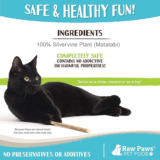 Raw Paws Silvervine Sticks for Cats (30 Pack) - Silvervine Cat Toy for Indoor Cats - Catnip Sticks - Silver Vine Cat Chew Stick