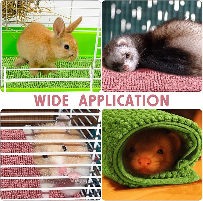 Amylove 4 Pcs Guinea Pig Cage Liner Guinea Pig Bedding Washable Fleece Pee Pads Reusable Small Animals Training Mat Small Animal Sleeping Bed for Bunny Hamster (Green Pink,16 x 24 Inch)