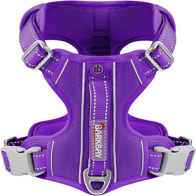 BARKBAY Dog Harness No Pull with ID Tag Pocket - Heavy Duty, Reflective, Easy Control for Large Dogs(Purple,S)