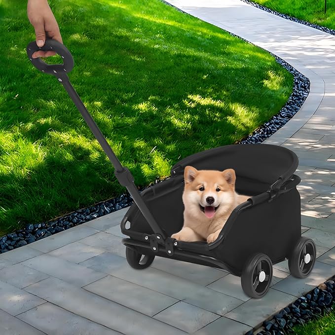 Small Dog Stroller, Pe4-Wheel Portable Dog & Cat Stroller with Semi-Open Design, Foldable Pet Cart with Canopy for Small Dogs or Cats Weighing Less Than 15.43 Pounds (Black)