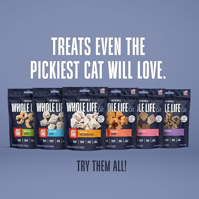 Whole Life Cat Just One Chicken Freeze Dried Cat Treats - Human Grade High Protein Food, Healthy Training Snacks, Freeze Dried Chicken Food Toppers, USA Made Natural Treats - 9 oz (Pack of 1)