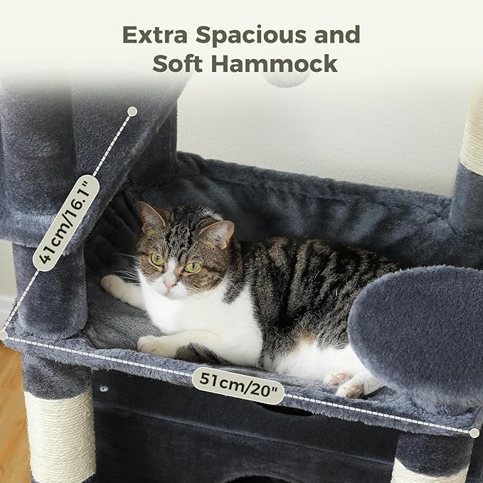 PAWZ Road Large Cat Tree, 72 Inches Cat Tower for Large Cats, Cat Condo with Sisal-Covered Scratching Posts and Pads, 2 Padded Perch, Dual Condo and Basket for Indoor Cats-Dark Gray