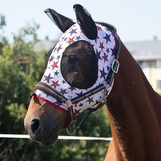 Harrison Howard Super Comfort Stretchy Fly Mask Large Eye Space with UV Protection Soft on Skin with Breathability Dream Star M Cob