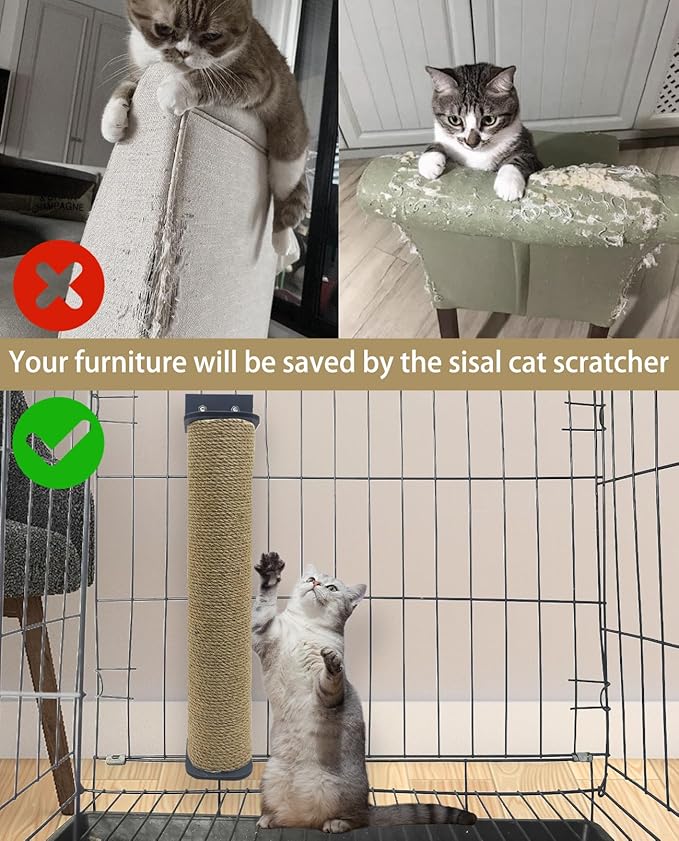 VCEPJH 2 Pcs Cat Scratching Post for Crate Cage Mounted Cat Scratcher Natural Sisal Scratch for Scratching and Climbing Furniture 15x2.7inches (Yellow)