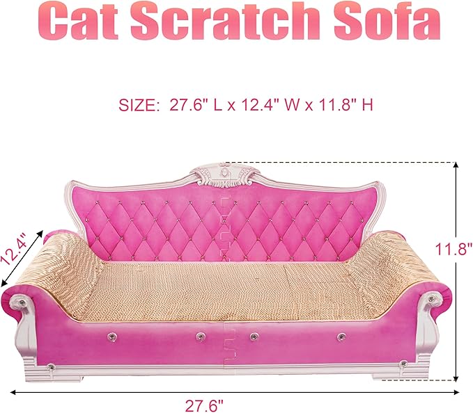 Scratching Sofa, Couch Shaped Thick Scratching Cardboard, Lounge Bed for Indoor Rest&Play, Sofa Scratcher Pad (Pink, 27.6" L X 12.4" W X 11.8" H)
