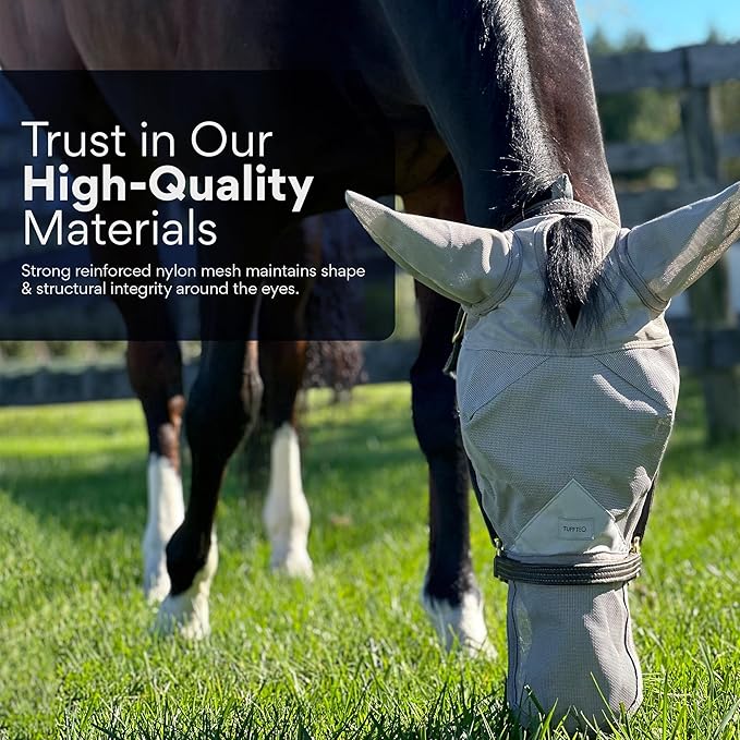 Horse Fly Mask with Nose Cover and Ears | 95% UV Eye Protection | Built-in Visor | Breathable, Lightweight Mask | Adjustable Fit for Comfort Horse Medium/Large Size