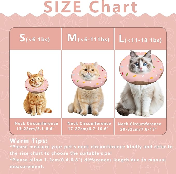 Cat Cone Collar Soft, Adjustable Cat Recovery Collar Kitten Cones to Stop Licking, Cute Donut E Collar After Surgery, Cats Neck Pillow Cone Elizabethan Cones of Shame (Waterproof Pink, Large)