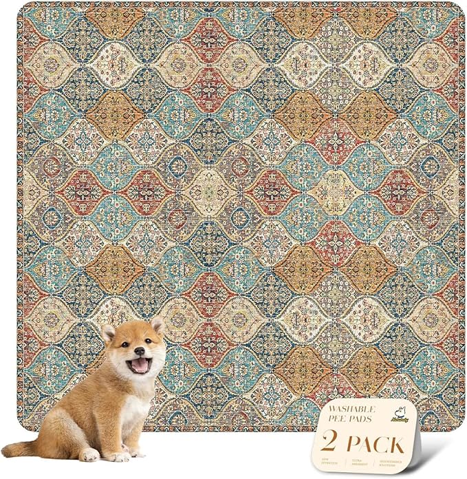 nunubaby Reusable Potty Pads for Dogs for Crates and Floors. Washable Pee Pads for Dogs, Stylish, Non-Slip and Leak-Proof Pee Pads.(Cream/Multi, 36" x36")