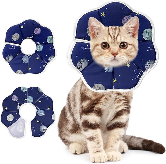 Soft Adjustable Cat Cone Collar - Comfortable Recovery Collar for Cats After Surgery (Blue, Medium)