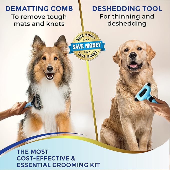 Medium Deshedding Tool & Dematting Comb – Grooming Brushes for Dogs, Cats, Horses – Reduce Shedding and Remove Knots, Mats and Loose Undercoat