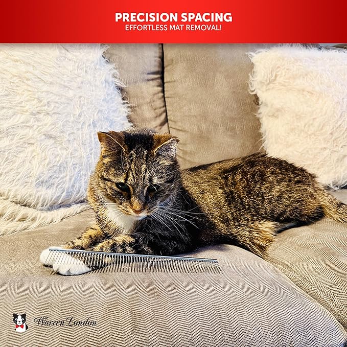 Warren London Cat DeMatter Pro Max | 9" Copper Grooming Comb for Cats | Detangles Mats, Knots & Loose Fur – Gentle, No-Pull Design for Long, Thick, or Tangled Coats | Professional Cat Grooming Tool