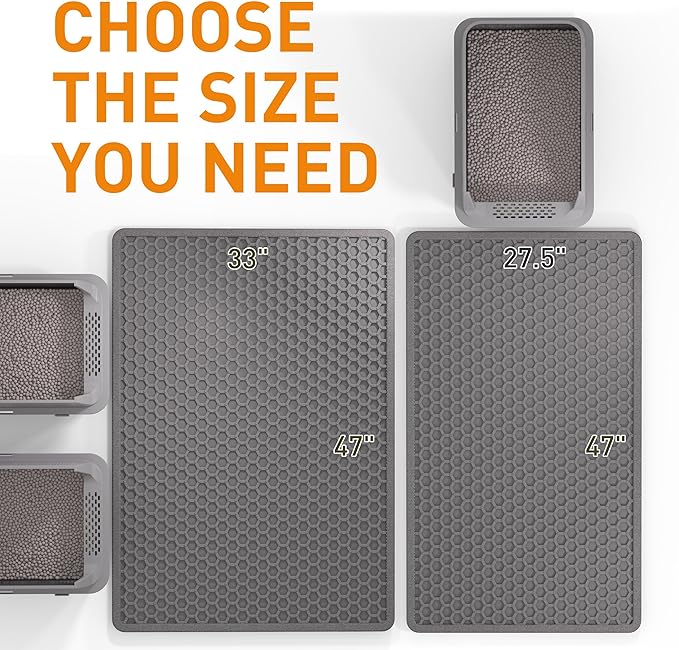 Large Cat Litter Mat for Litter Box, 47"×33" Double Layer Trapping Mat, Non-Slip Water Proof Kitty Litter Pad, Grey